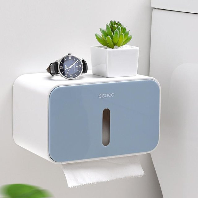Wandmontierter Toilettenpapierrollenhalter aus Kunststoff in Blau mit wasserdichter Tissue Box Aufbewahrung für dein Badezimmer - Bild 1