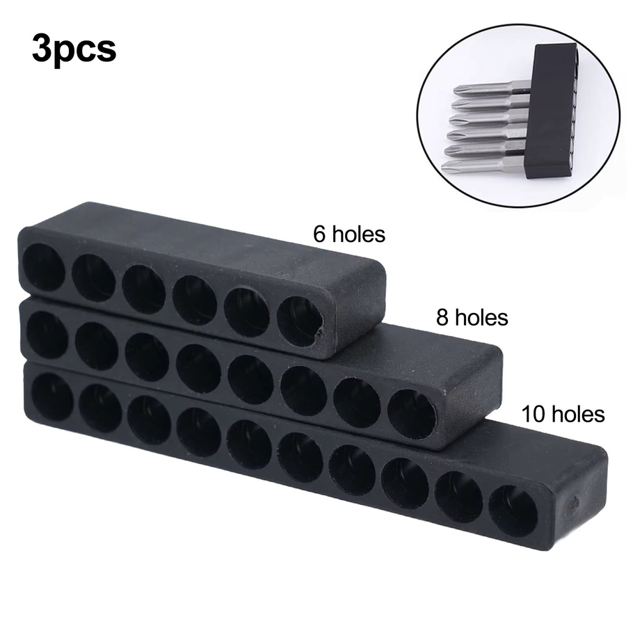 VIBRATITE Bithalter Set aus Kunststoff mit 6, 8 und 10 Löchern für 1/4 Sechskantschaft in Schwarz, 3 Stück - Bild 1