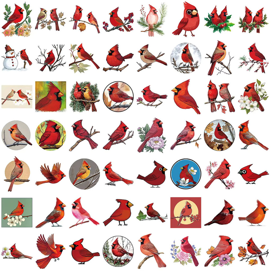 56 Stück Cardinal Red Bird Series Graffiti-Aufkleber aus PVC für deine DIY-Dekoration von Handyhüllen und Wasserbechern von LanLanStickersWorld in Rot - Bild 2