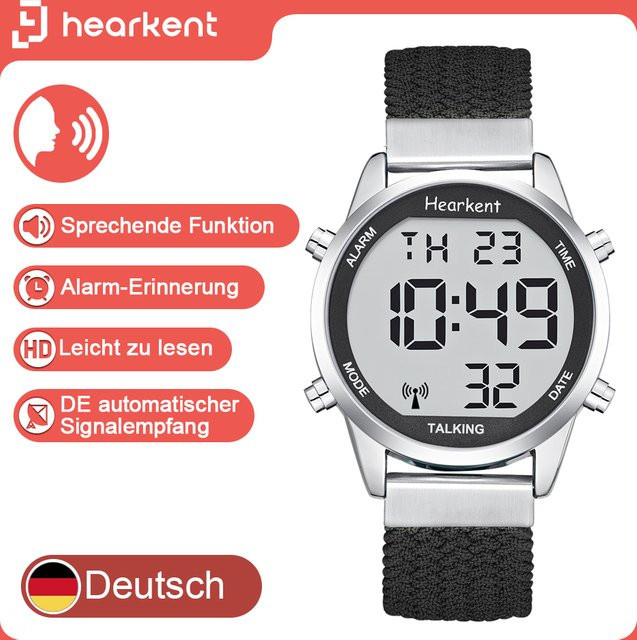 Hearkent Digitaluhr, Herren, Edelstahl, Textil/NATO, Schwarz, Silber - Bild 1