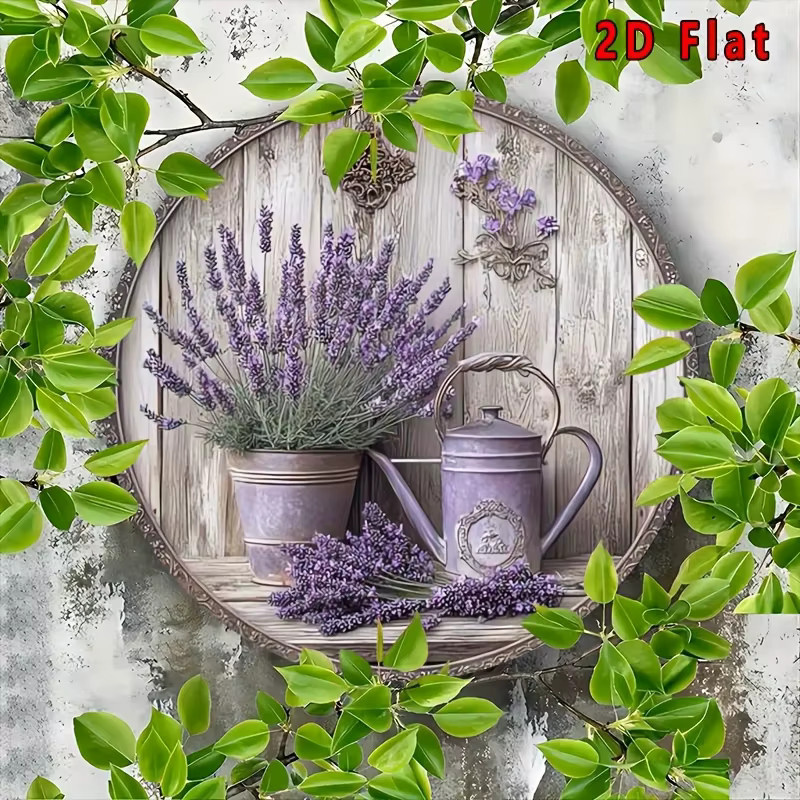 Potdemiel Rundes Aluminium-Wandkunstschild im Vintage-Stil mit Lavendel-Blumenmotiv, Farbe: Lila, Durchmesser: 20 cm - Bild 5