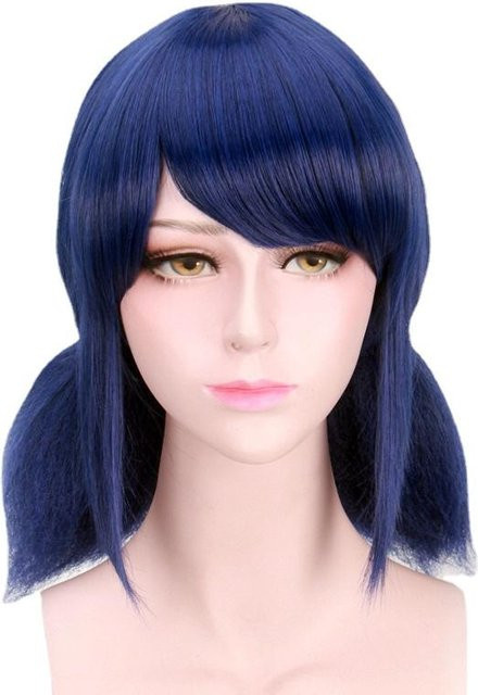 SCIONE Ladybug Girl Cosplay Perücke, blau, mittellange Perücke, doppelte Pferdeschwänze - Bild 1