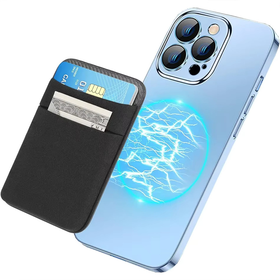 Magnetischer Kartenhalter SMILEY SUNSHINE in Grau als schlanke MagSafe-Geldbörse aus elastischem Lycra für iPhone 16, iPhone 15 Pro Max und Samsung - Bild 2