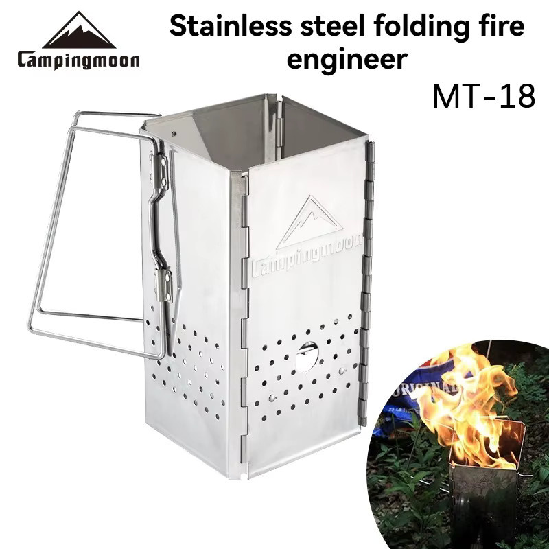 CAMPINGMOON MT-18 Faltbarer Tragbarer Holzkohle-Ofen in Silber mit Aufbewahrungstasche - Bild 2