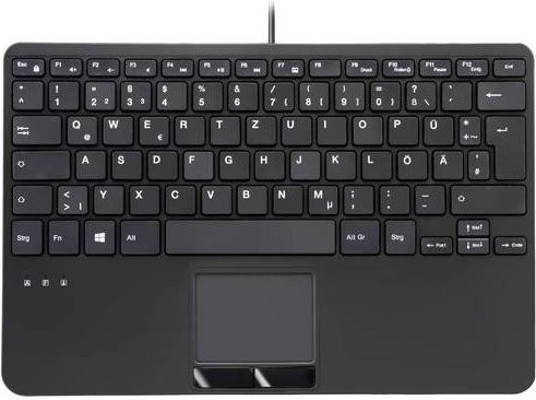 Perixx PERIBOARD-525 Mini-USB-Tastatur mit Touchpad, QWERTZ (DE), Scherentasten und 2 integrierten USB-Anschlüssen, Schwarz - Bild 1