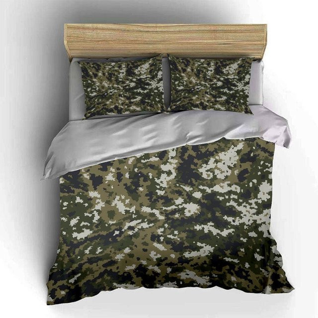 Drei-teiliges Camouflage Bettwäscheset aus Mikrofaser in Grün, bestehend aus Bettbezug und Kissenbezügen, B/H: 140 x 210 cm - Bild 1