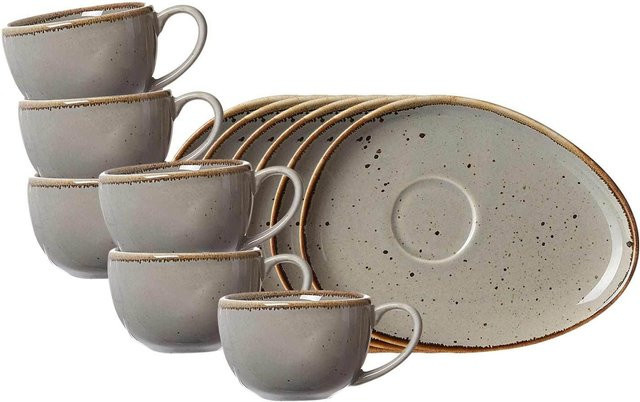 Ritzenhoff & Breker Espressotassen mit Untertassen Taste aus Keramik, Grau, 6er Set, 95 ml - Bild 1