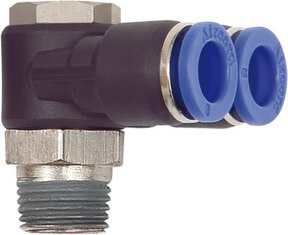 Riegler Y-Winkelsteckverschraubung Blaue Serie, drehbar, R 3/8, Durchmesser 12mm, blau, vernickeltes Messing - Bild 1