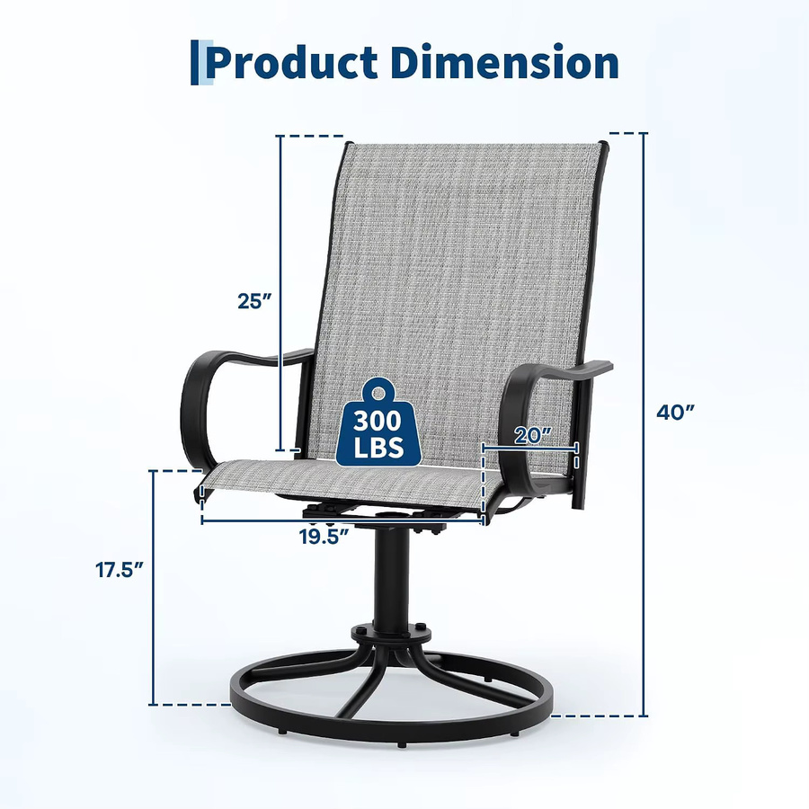 Garvee 2er-Pack drehbare Outdoor-Esszimmerstühle aus Textilene in Grau mit wetterfestem Metallrahmen und Armlehnen für Garten und Terrasse - Bild 2