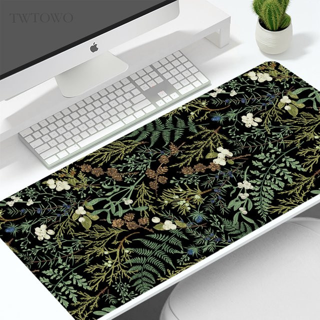 TWTOWO Gaming Mauspad XL mit grünem Blumen- und Pflanzenmuster, rutschfeste Spielmatte aus Naturkautschuk - Bild 1