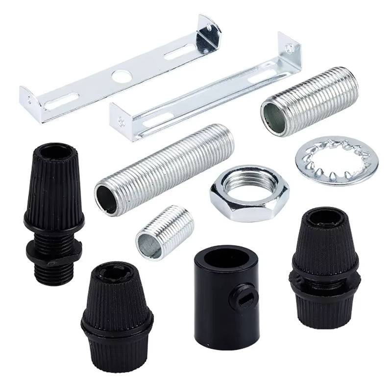 USBO 5er Set Lampensockel Zubehör aus Metall in Silber mit E27 E14 Kabelhalterung und M10 Schrauben für Kronleuchter - Bild 2