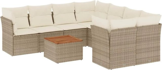 vidaXL 9-teilige Garten-Sofagarnitur aus Poly-Rattan und Akazienholz in Beige und Cremeweiß - Bild 1