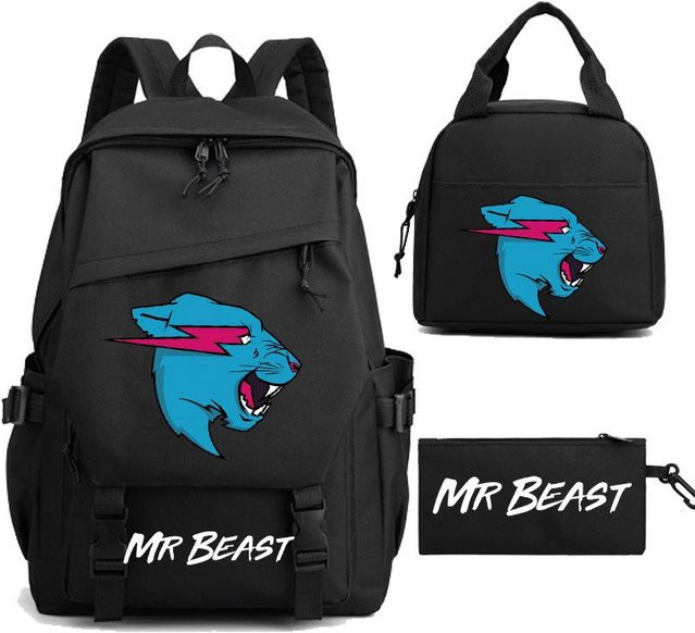 3-teiliges Schulrucksack-Set aus Oxford-Stoff in Schwarz mit Schultasche und Federmäppchen - Bild 1