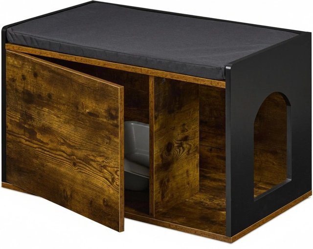 Relaxdays Katzenschrank aus MDF in Schwarz mit Sitzkissen im Industrial Design, B/T/H: 45,5 x 43,0 x 75,0 cm - Bild 1