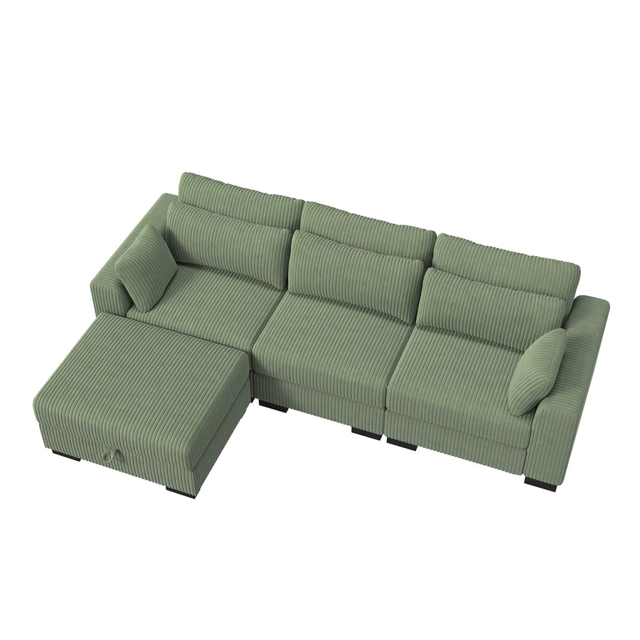 Superaly Modulares Samt-Sofa in Grün mit passendem Fußhocker und breiten Armlehnen - Bild 3