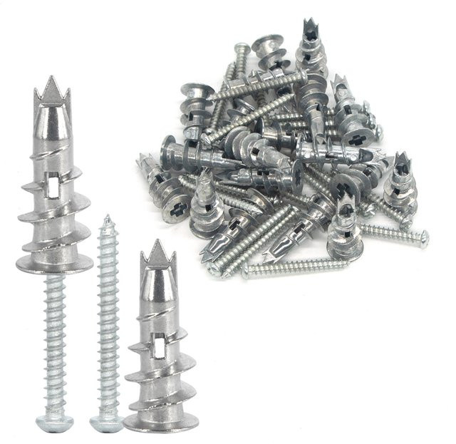 NexSync Hohlwandanker-Set aus Zinklegierung in Silber mit selbstbohrenden Expansionsschrauben und Blechschrauben - Bild 1