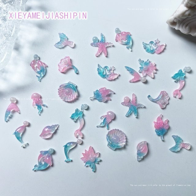 NAILFYOU Nail Art Charms 3D Delfine Muschel, 20 Stück, Blau Rosa - Bild 1
