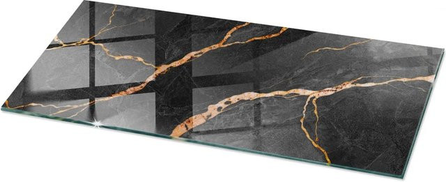 Tulup Couchtischplatte aus Glas in Schwarz mit Marmormuster, Rechteckig, B: 125 cm, T: 50 cm - Bild 1