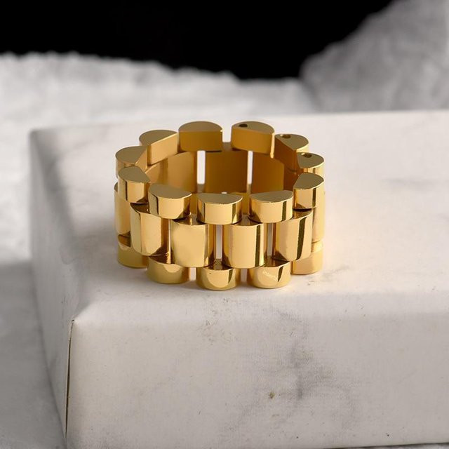 Flashbuy Kettenring Edelstahl, Gold, Unisex - Bild 1