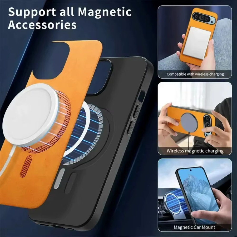 Premium Wildleder Magnetische Handyhülle für Google Pixel 11 10 9 Pro XL mit MagSafe Kompatibilität in Gelb und Orange - Bild 3