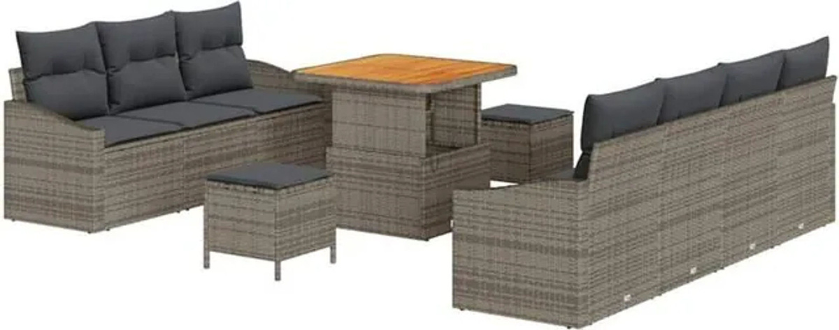vidaXL Garten-Sofa-Set aus Poly-Rattan mit 10 Kissen in Grau - Bild 1