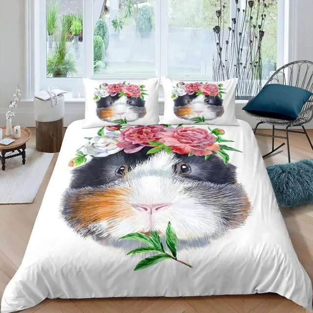 Bettwäscheset mit Meerschweinchen-Motiv von Your Warm Home, 3D-Tierprint für Kinder und Teenager, weiß, aus Polyester, B/H: 135 x 200 cm - Bild 1