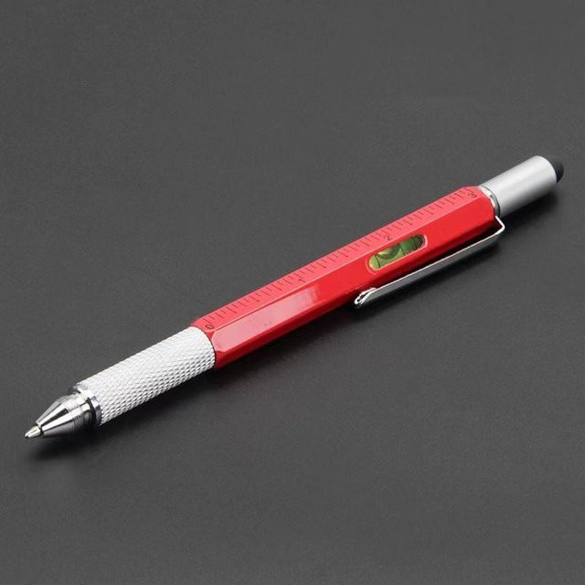WIKHOSTAR 7 in 1 Multifunktionsstift in Rot mit Touchscreen Stylus, Kugelschreiber, Schraubendreher, Lineal und Wasserwaage - Bild 1
