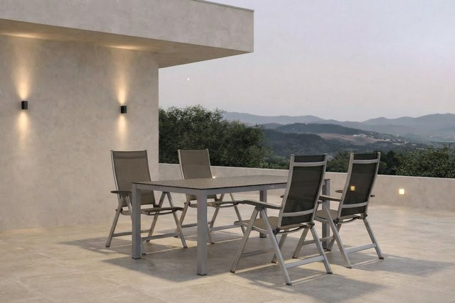 Kettler BasicPlus Garten-Essgruppe aus Alu, Spraystone und Textil in Silber/Anthrazit mit ausziehbarem Tisch und 6 Klappstühlen, B/T/H: 160 x 95 x 74 cm - Bild 1
