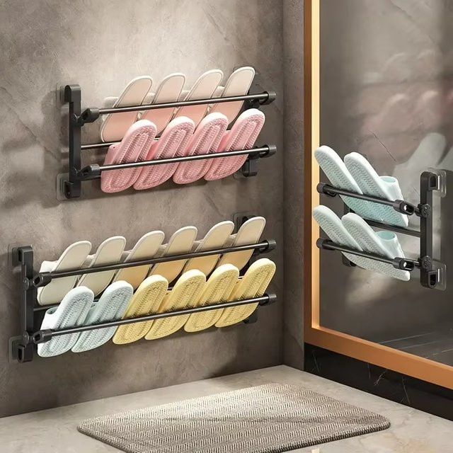 Untior Schuhregal Wandmontage, klappbares Aufbewahrungsregal für Badezimmer und Flur, Schwarz Matt - Bild 1
