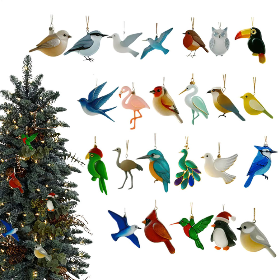 Sea Bird Advent Weihnachtskalender mit 24 maritimem Vogel-Ornamenten aus Acryl in Grün und Multicolour als hängende 2D-Dekoration für Zuhause, Baum oder Autospiegel - Bild 2