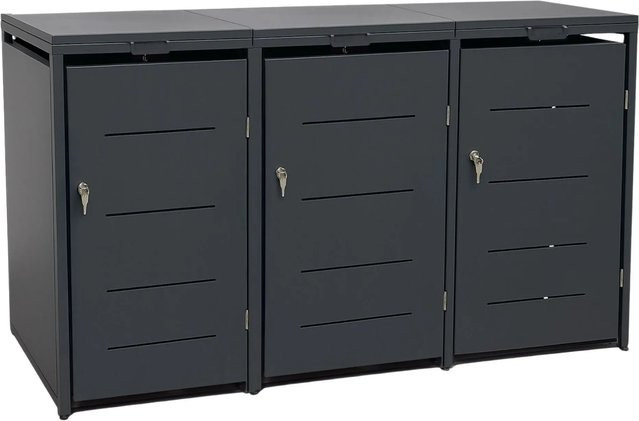 osoltus Mülltonnenbox Conta 3er Mülltonnenverkleidung aus verzinktem Stahl in Anthrazit, B/T/H: 118 x 80 x 196 cm - Bild 1