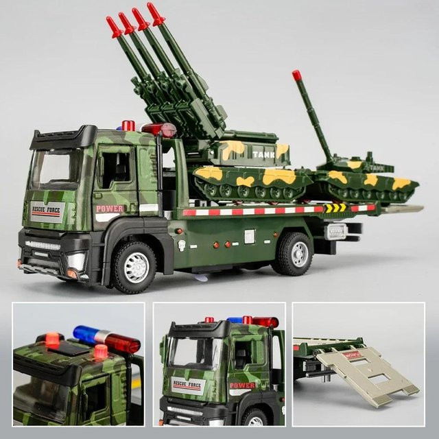 Linyi toy car Militärpanzer Flachbettanhänger, Modell Spielzeug Auto, 1:32, mit Licht und Sound, ab 14 Jahren - Bild 1
