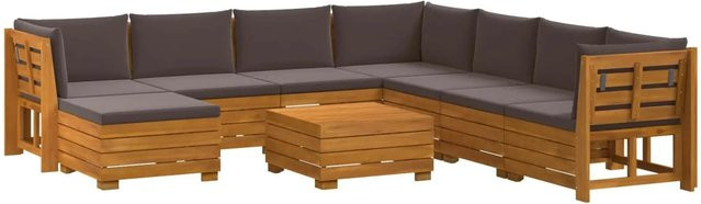 vidaXL Outdoor-Sofagarnitur aus Massivholz Akazie in U-Form mit 9 Kissen, Braun und Dunkelgrau - Bild 1