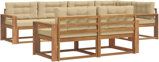 vidaXL Outdoor-Sofagarnitur 7-teilig aus Akazienholz mit Kissen in Natur und Beige - Bild 1
