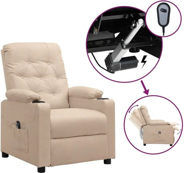 vidaXL Elektrischer Relaxsessel in Creme mit Stoffbezug und Armlehnen - Bild 1