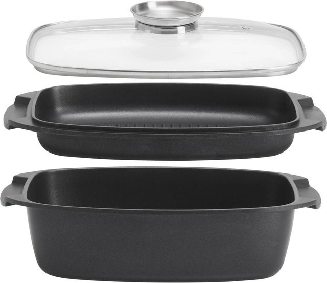 Gourmesto Bräter Black Line Schwarz aus Aluminium mit Glasdeckel und Antihaftbeschichtung, Volumen: 4,5 l - Bild 1