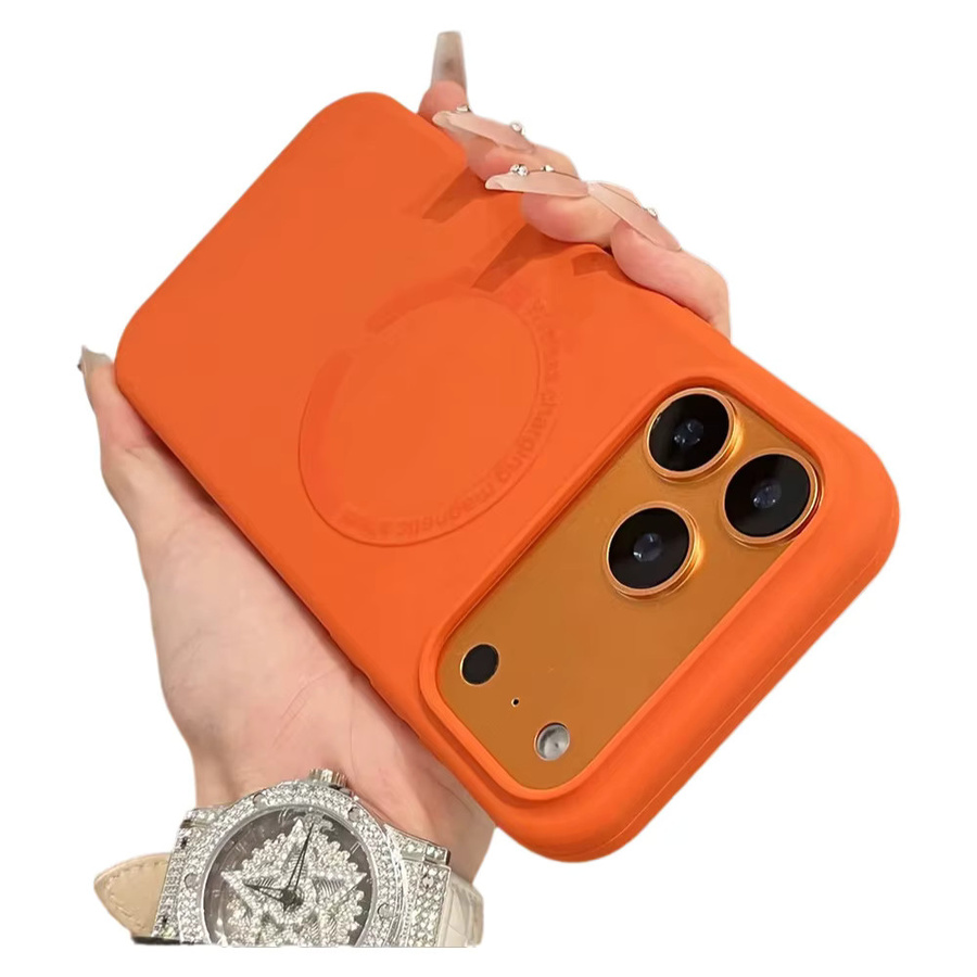 NUCWIN Magnetische Flüssig-Silikon Hülle für iPhone in Orange, Stoßfeste MagSafe Kompatible Schutzhülle - Bild 2