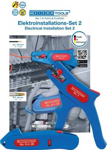 Weicon Elektroinstallations-Set mit 2 Abisolierwerkzeugen und Kabelmesser in Blau - Bild 1
