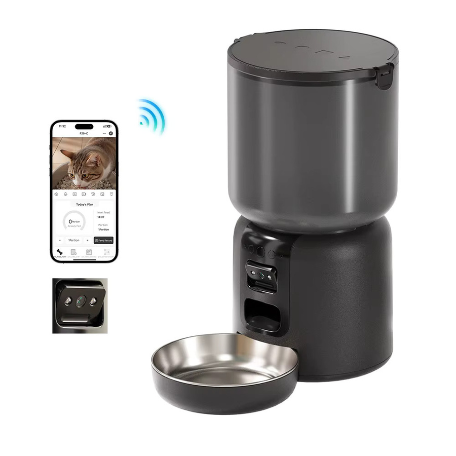 Weomg Automatischer Haustierfütterer mit WLAN-Kamera und Zeitsteuerung, 4l, Schwarz - Bild 2