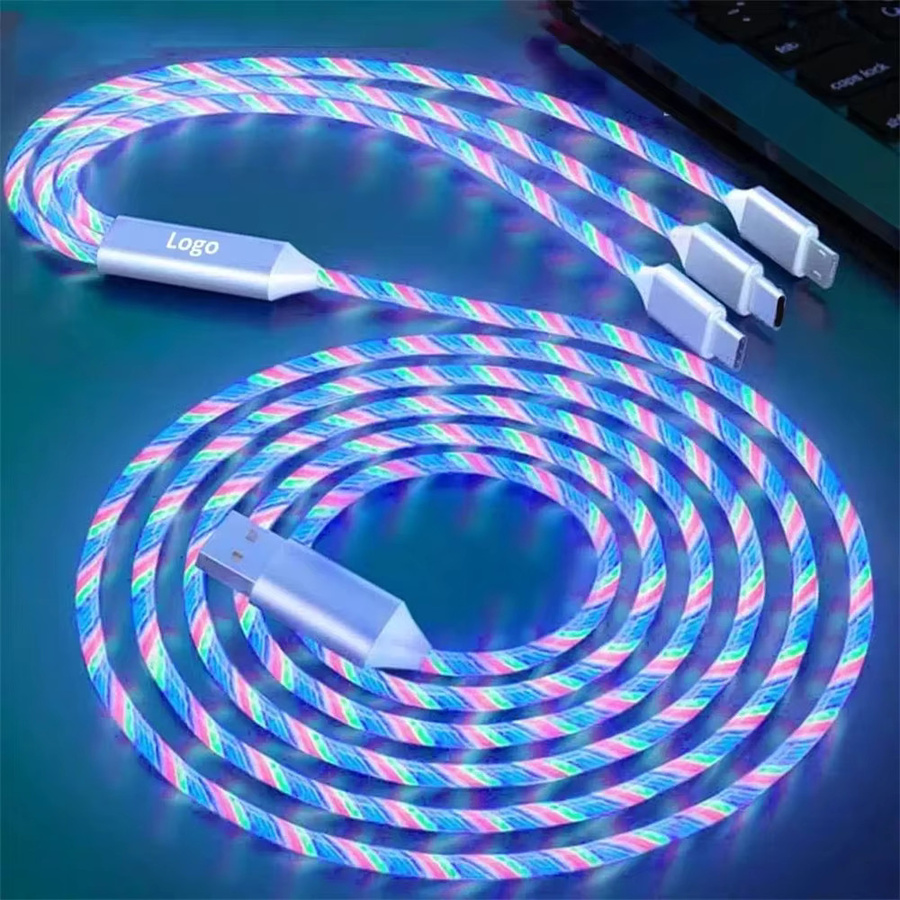 3 in 1 LED USB Schnellladegerät Kabel für Xiaomi und iPhone in Multicolour mit Typ-C Anschluss - Bild 3