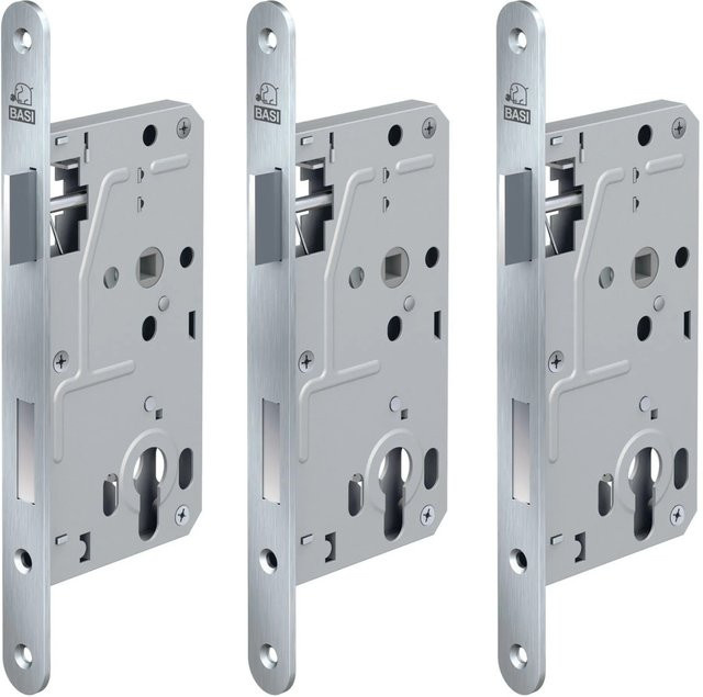 BASI Zimmertürschloss ES 928 PZW DIN Rechts Rundstulp 20 mm Edelstahl Silber 3er Set - Bild 1