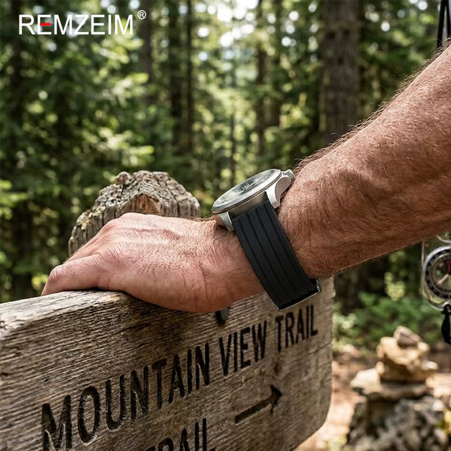 REMZEIM Uhrenarmband Silikon, Schwarz, Sport-Stil, Herren - Bild 2