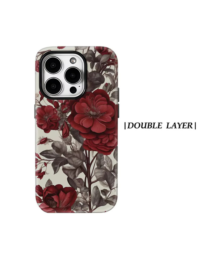 Potdemiel Magnetische Handyhülle mit Blumenmuster in Burgunderrot für iPhone 17 16 15 14 13 Pro Max Plus, Robuste Doppelschicht-Schutzhülle - Bild 5
