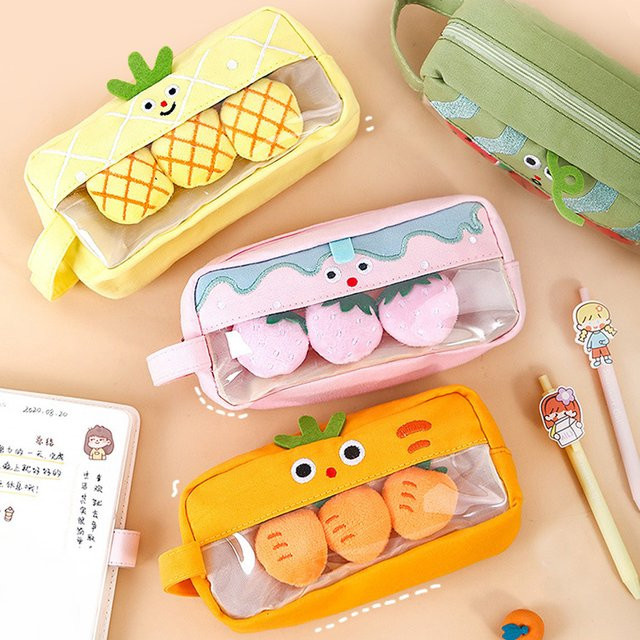Niedliches Obst-Federmäppchen mit großer Kapazität für Schüler als flaches Textil-Etui mit Reißverschluss - Bild 1