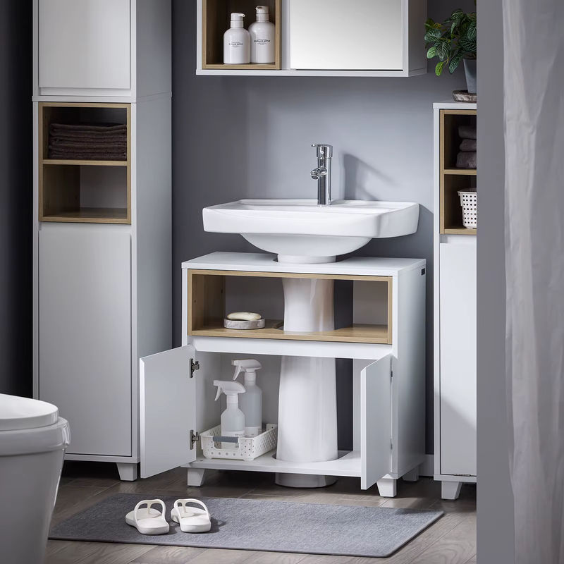 SoBuy Waschbeckenunterschrank BZR148 in Weiß mit Tür und 2 Fächern, schmaler Badezimmerschrank B/T/H: 30,0 x 60,0 x 61,0 cm - Bild 3