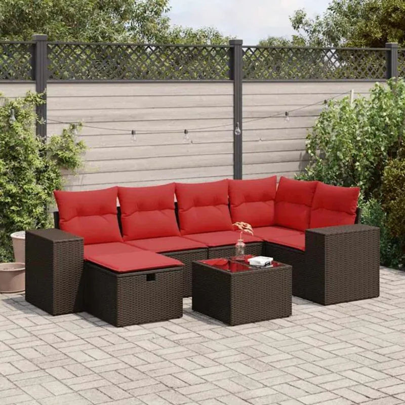 7-teilige Garten-Sofagarnitur mit Kissen aus braunem Poly-Rattan von vidaxl - Bild 1