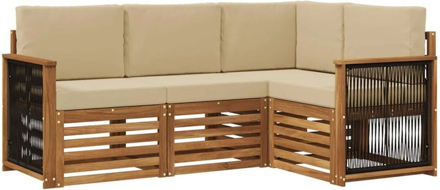 vidaXL Sofagarnitur aus Massivholz Akazie in L-Form mit 4 Kissen, Farbe Braun/Beige - Bild 1
