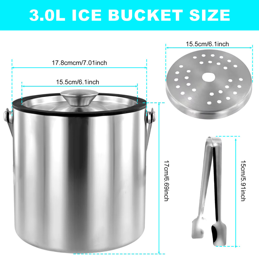 Willstar Eiskübel aus Edelstahl in Silber, isoliert und doppelwandig mit Deckel und Griff, Volumen: 2 l - Bild 2
