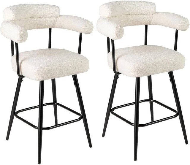 Costway Barhocker 2er Set 360 Grad drehbar in Weiß mit Bouclé-Bezug und Holzdetails, Höhe: 69 cm - Bild 1