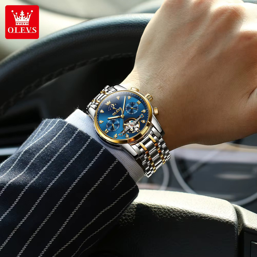 OLEVS Armbanduhr Automatik, Edelstahl, Blau, Herren - Bild 5